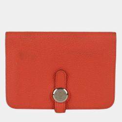 Hermes Orange Togo Leather Dogon Compact Wallet