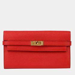 Hermes Rouge Casaque Leather Kelly Long Wallet