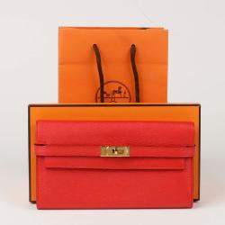 Hermes Rouge Casaque Leather Kelly Long Wallet