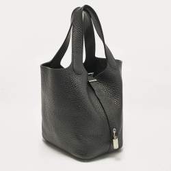 Hermes Noir Taurillon Clemence Leather Picotin Lock 18 Bag