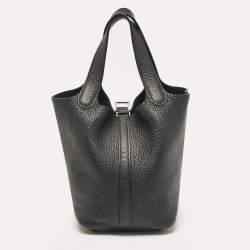 Hermes Noir Taurillon Clemence Leather Picotin Lock 18 Bag