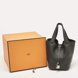 Hermes Noir Taurillon Clemence Leather Picotin Lock 18 Bag