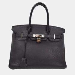 Pre Owned Hermes Black Taurillon Clemence Birkin 30 Handbag