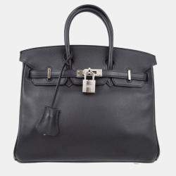 Hermes Black Swift Palladium Finish Birkin 25 Handbag