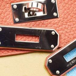 Pre Owned Hermès Brique/Celeste/Cardamome Clemence/Tadelakt/Chevre Leather Palladium Finish Kellygraphie "Lettre E" Kelly Sellier 28 Bag