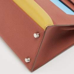 Pre Owned Hermès Brique/Celeste/Cardamome Clemence/Tadelakt/Chevre Leather Palladium Finish Kellygraphie "Lettre E" Kelly Sellier 28 Bag