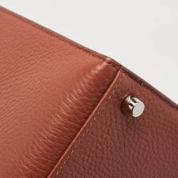 Pre Owned Hermès Brique/Celeste/Cardamome Clemence/Tadelakt/Chevre Leather Palladium Finish Kellygraphie "Lettre E" Kelly Sellier 28 Bag