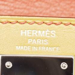 Pre Owned Hermès Brique/Celeste/Cardamome Clemence/Tadelakt/Chevre Leather Palladium Finish Kellygraphie "Lettre E" Kelly Sellier 28 Bag