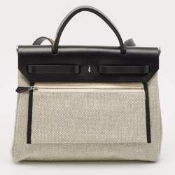 Hermès Ecru/Noir/ Bleu Indigo Toile H and Vache Hunter Pegase Pop Herbag Zip 31 Bag