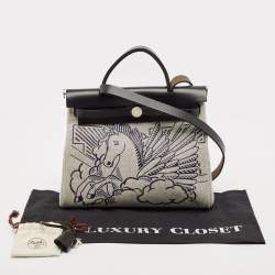 Hermès Ecru/Noir/ Bleu Indigo Toile H and Vache Hunter Pegase Pop Herbag Zip 31 Bag