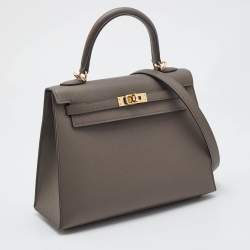 Pre Owned Hermes Etain Epsom Leather Gold Finish Kelly Sellier 25 Bag