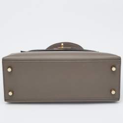 Pre Owned Hermes Etain Epsom Leather Gold Finish Kelly Sellier 25 Bag