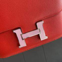 Hermes New Red Pink Enamel Buckle Constance 19 bag