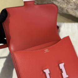 Hermes New Red Pink Enamel Buckle Constance 19 bag