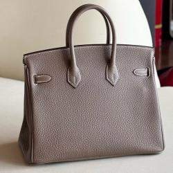 Hermes Etoupe Elephant Grey Togo Leather Birkin 25 bag