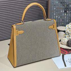 Hermes Sesame Canvas Kelly 28 bag