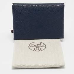 Hermès Bleu Encre Chevre Leather Calvi Duo Card Holder