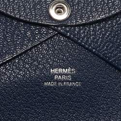 Hermès Bleu Encre Chevre Leather Calvi Duo Card Holder