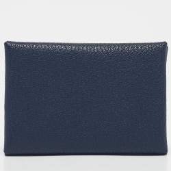 Hermès Bleu Encre Chevre Leather Calvi Duo Card Holder