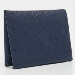 Hermès Bleu Encre Chevre Leather Calvi Duo Card Holder