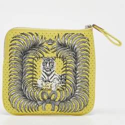 Pre Owned Hermes Lime Tigre Royal Bandana Swift Leather Carre Pocket Pouch