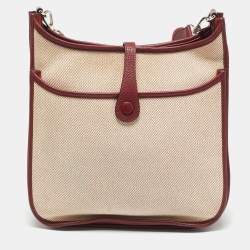 Hermes Rouge H/Beige Taurillon Clemence Leather and Canvas Evelyne III PM Bag