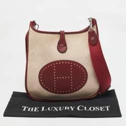 Hermes Rouge H/Beige Taurillon Clemence Leather and Canvas Evelyne III PM Bag