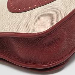Hermes Rouge H/Beige Taurillon Clemence Leather and Canvas Evelyne III PM Bag