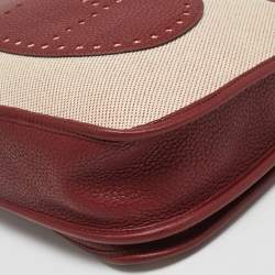Hermes Rouge H/Beige Taurillon Clemence Leather and Canvas Evelyne III PM Bag