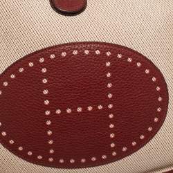 Hermes Rouge H/Beige Taurillon Clemence Leather and Canvas Evelyne III PM Bag