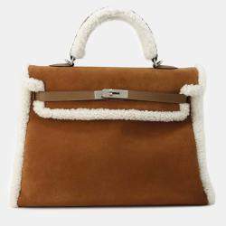 Hermes Marron Dobris Mouton Barenia Leather Kelly Teddy 35 Top Handle Bag