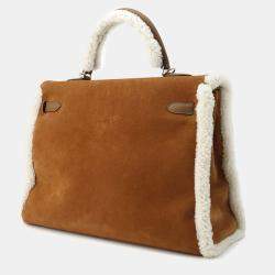 Hermes Marron Dobris Mouton Barenia Leather Kelly Teddy 35 Top Handle Bag