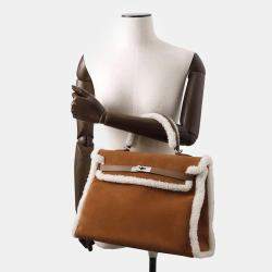 Hermes Marron Dobris Mouton Barenia Leather Kelly Teddy 35 Top Handle Bag