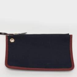 Pre Owned Hermès Navy Blue/Brown Toile Canvas and Leather Herbag Zip 31 Bag