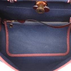 Pre Owned Hermès Navy Blue/Brown Toile Canvas and Leather Herbag Zip 31 Bag
