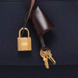 Pre Owned Hermès Navy Blue/Brown Toile Canvas and Leather Herbag Zip 31 Bag