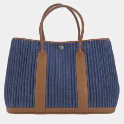 Hermes Tote Bag Garden 36 Denim Leather Pal Blue Indigo Indian Brown