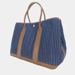 Hermes Tote Bag Garden 36 Denim Leather Pal Blue Indigo Indian Brown