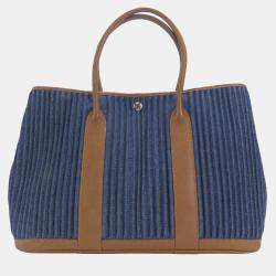 Hermes Tote Bag Garden 36 Denim Leather Pal Blue Indigo Indian Brown