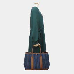 Hermes Tote Bag Garden 36 Denim Leather Pal Blue Indigo Indian Brown
