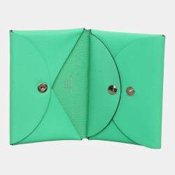 Hermes Vert Comics Swift Leather Saddle Printed Calvi Duo Wallet
