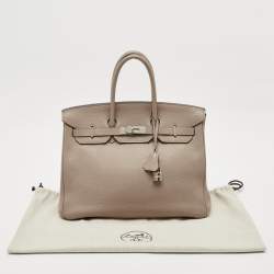Hermes Gris Tourterelle Taurillon Clemence Leather Palladium Finish Birkin 35 Bag