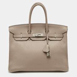 Hermes Gris Tourterelle Taurillon Clemence Leather Palladium Finish Birkin 35 Bag
