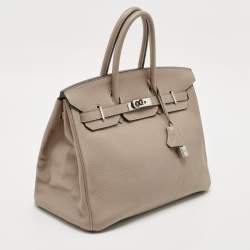Hermes Gris Tourterelle Taurillon Clemence Leather Palladium Finish Birkin 35 Bag