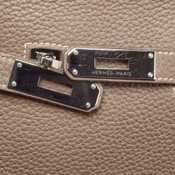 Pre Owned Hermes Etoupe Taurillon Clemence Leather Palladium Finish Jypsiere 28 Bag