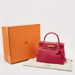 Hermes Rose Extreme Togo Leather Gold Finish Kelly Retourne 28 Bag