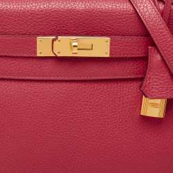 Hermes Rose Extreme Togo Leather Gold Finish Kelly Retourne 28 Bag