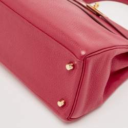 Hermes Rose Extreme Togo Leather Gold Finish Kelly Retourne 28 Bag