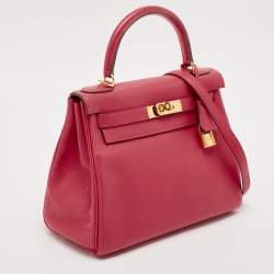 Hermes Rose Extreme Togo Leather Gold Finish Kelly Retourne 28 Bag