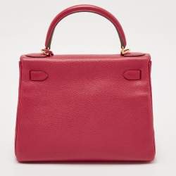 Hermes Rose Extreme Togo Leather Gold Finish Kelly Retourne 28 Bag